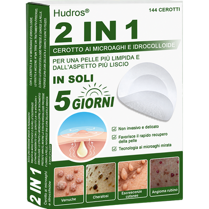 👉Hudros®🐒Cerotto 2 in 1 a Micro-aghi e Idrocolloide | Elimina Nevi in Rilievo, Acne, Verruche Piatte e Fibromi Cutanei | Migliora Rughe, Cicatrici e Imperfezioni | Cerotti Stella Invisibili per Brufoli su Viso e Corpo | 144 pz.🐑