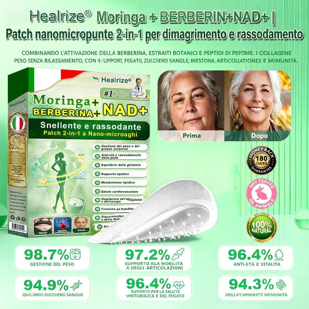 【Offerta ultimo giorno – 80% di sconto】👨🏻‍🤝‍👩🏻🏥🧍‍♀️👩𝐻𝑒𝑎𝑙𝑟𝑖𝑧𝑒® Moringa · Berberina × NAD⁺ 10-in-1 Advanced Nano Microneedle Patch ✨ 7 cerotti per confezione · Fornitura per una settimana