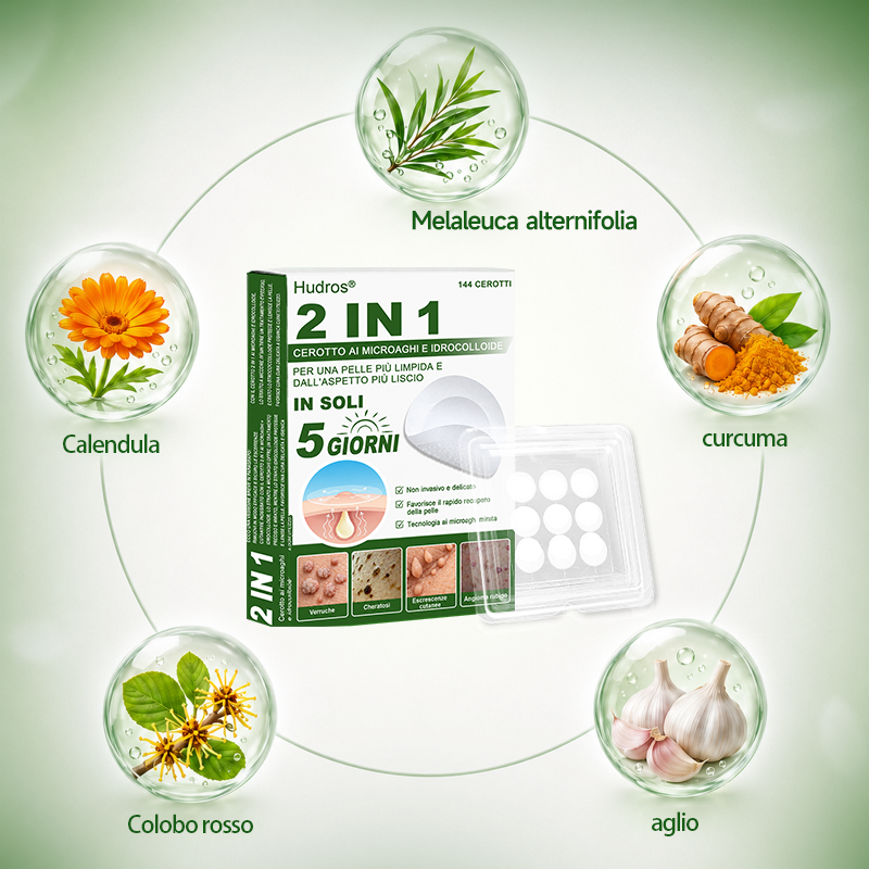 👉Hudros®🐒Cerotto 2 in 1 a Micro-aghi e Idrocolloide | Elimina Nevi in Rilievo, Acne, Verruche Piatte e Fibromi Cutanei | Migliora Rughe, Cicatrici e Imperfezioni | Cerotti Stella Invisibili per Brufoli su Viso e Corpo | 144 pz.🐑