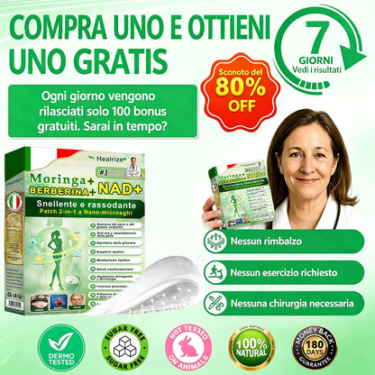 【Offerta ultimo giorno – 80% di sconto】👨🏻‍🤝‍👩🏻🏥🧍‍♀️👩𝐻𝑒𝑎𝑙𝑟𝑖𝑧𝑒® Moringa · Berberina × NAD⁺ 10-in-1 Advanced Nano Microneedle Patch ✨ 7 cerotti per confezione · Fornitura per una settimana