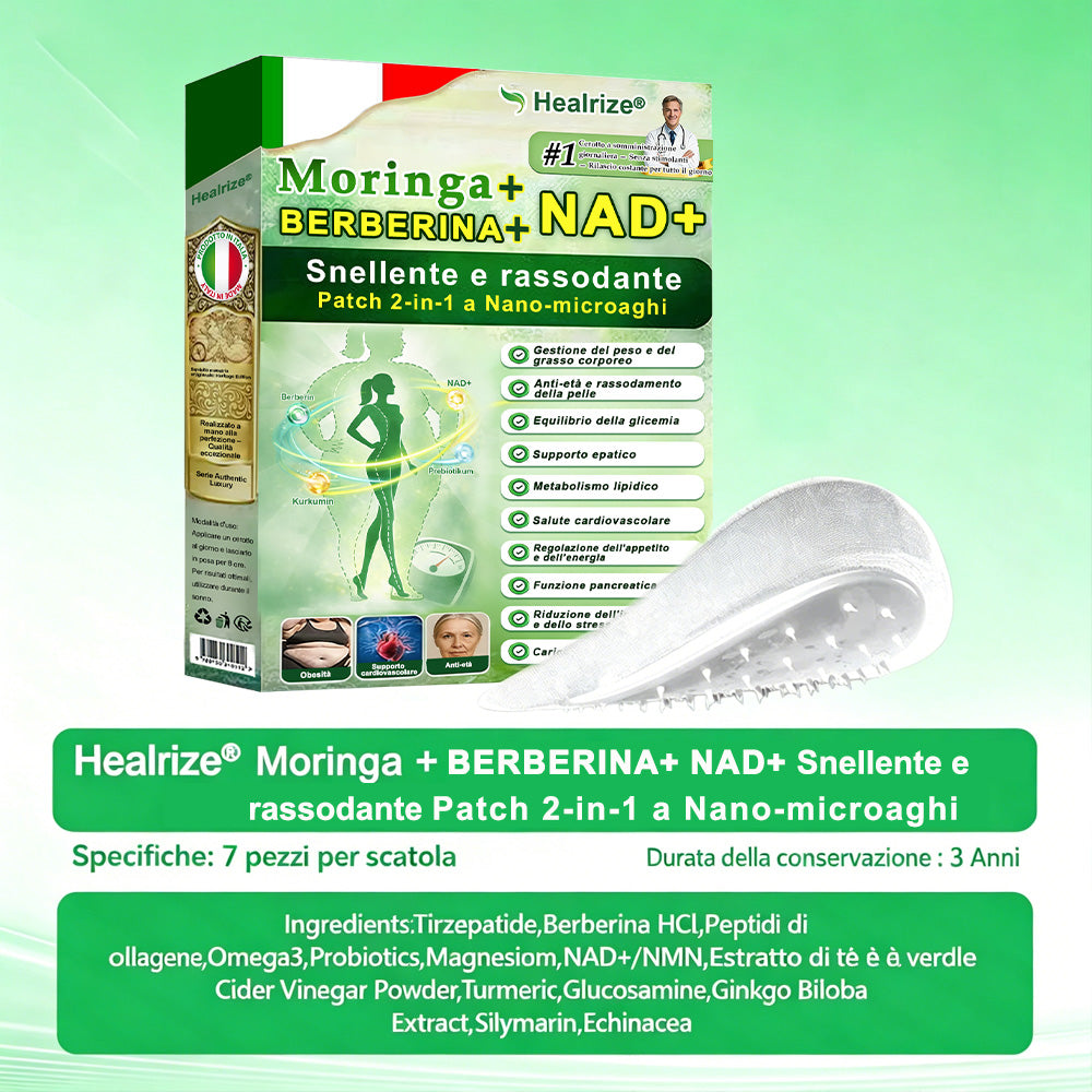 【Offerta ultimo giorno – 80% di sconto】👨🏻‍🤝‍👩🏻🏥🧍‍♀️👩𝐻𝑒𝑎𝑙𝑟𝑖𝑧𝑒® Moringa · Berberina × NAD⁺ 10-in-1 Advanced Nano Microneedle Patch ✨ 7 cerotti per confezione · Fornitura per una settimana