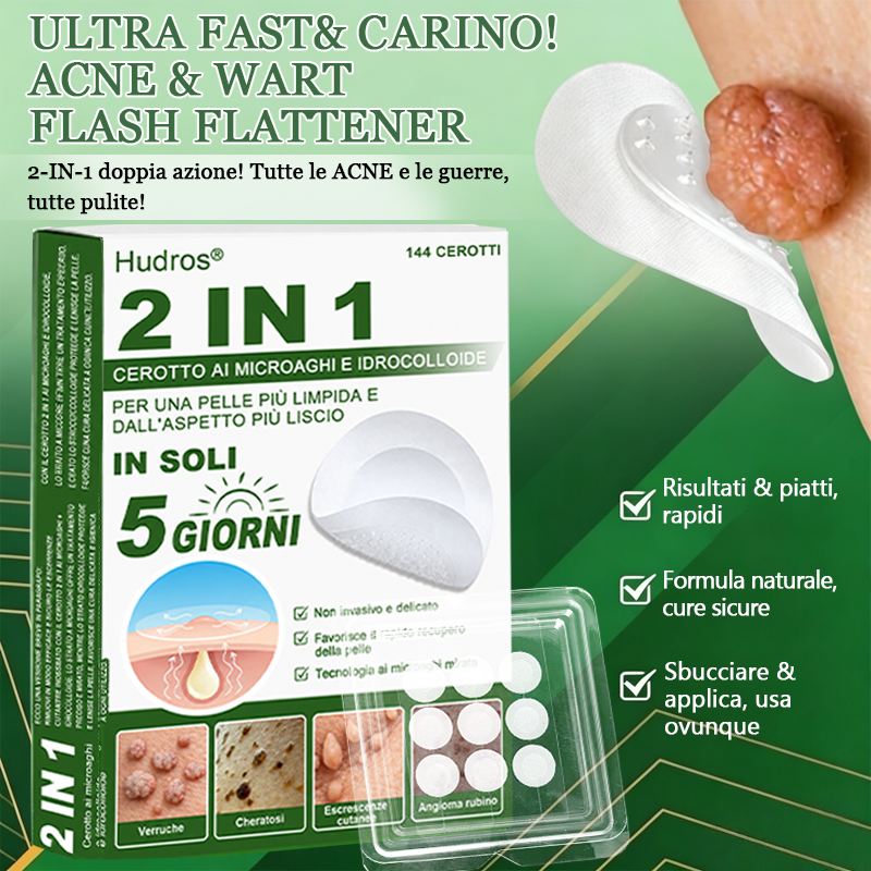 👉Hudros®🐒Cerotto 2 in 1 a Micro-aghi e Idrocolloide | Elimina Nevi in Rilievo, Acne, Verruche Piatte e Fibromi Cutanei | Migliora Rughe, Cicatrici e Imperfezioni | Cerotti Stella Invisibili per Brufoli su Viso e Corpo | 144 pz.🐑