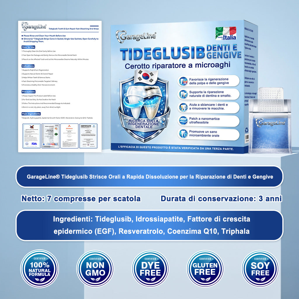 🦷 Dì Addio a Sensibilità e Fastidi! 🐠🐠GаrаgеLіnе® Tideglusib Strisce Orali – Riparazione Rapida per Denti e Gengive