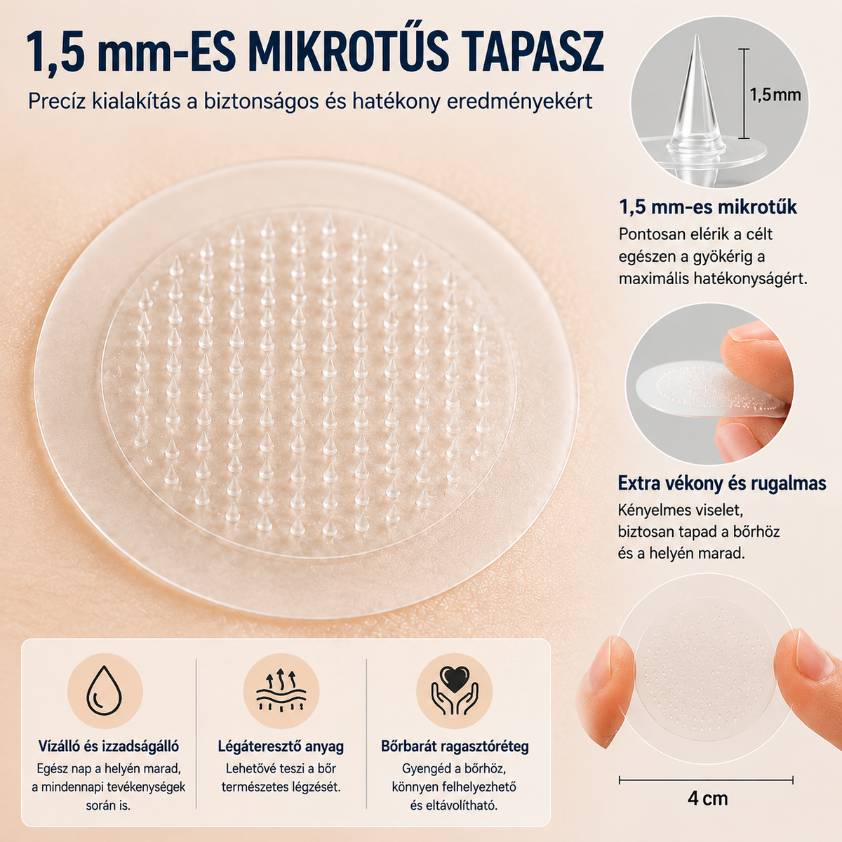 ✨ 𝑯𝒖𝒅𝒓𝒐𝒔® 💗 2-az-1-ben Mikrotű & Hidrokoloid Tapasz 🔬| Kiemelkedő Anyajegyek, Pattanások, Lapos Szemölcsök & Bőrkinövések Eltávolítója🛡️🦠 | Ráncok, Hegek & Bőrhibák Javítása | Láthatatlan Csillag Pattanástapasz Arcra & Testre | 144 db 🇭🇺