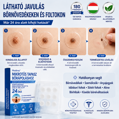 ✨ 𝑯𝒖𝒅𝒓𝒐𝒔® 💗 2-az-1-ben Mikrotű & Hidrokoloid Tapasz 🔬| Kiemelkedő Anyajegyek, Pattanások, Lapos Szemölcsök & Bőrkinövések Eltávolítója🛡️🦠 | Ráncok, Hegek & Bőrhibák Javítása | Láthatatlan Csillag Pattanástapasz Arcra & Testre | 144 db 🇭🇺